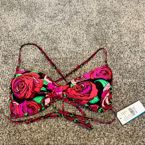 NWT High Waisted Bikini + Triangle Top, Roses, 2pc - Picture 5 of 8
